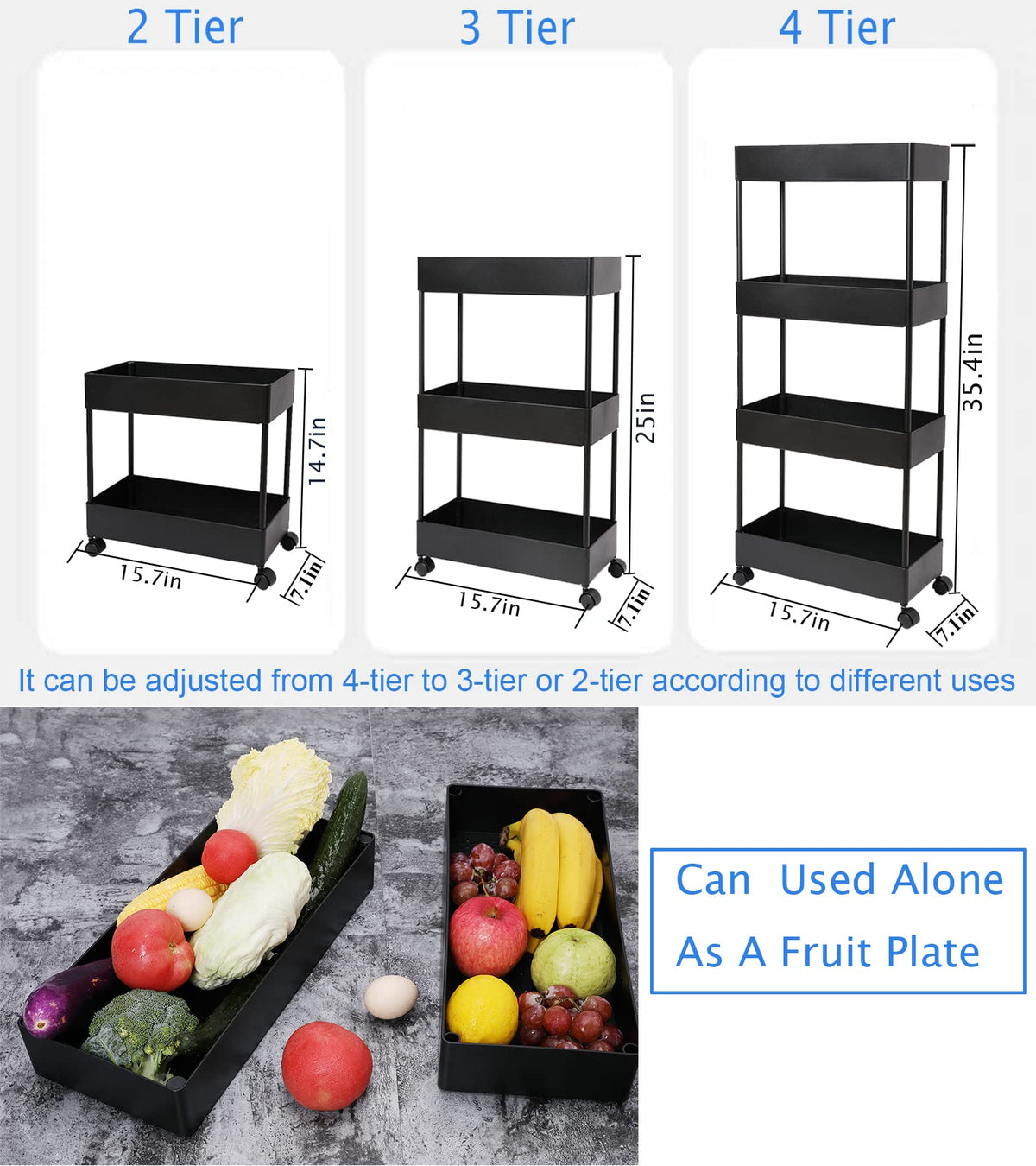 AYVANBER 4 Tier Slim Rolling Utility Kitchen Cart Bathroom Organizer for Narrow Places Multipurpose
