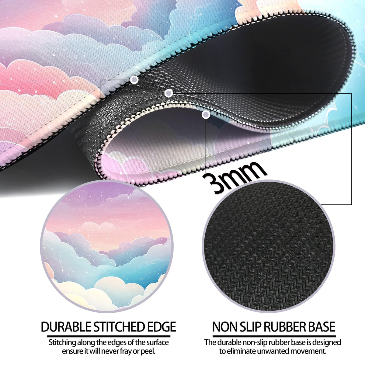 JIANG100 Dreamy Colorful Cloud Star Gaming Desk Mat & Large Mouse Pad, Pink