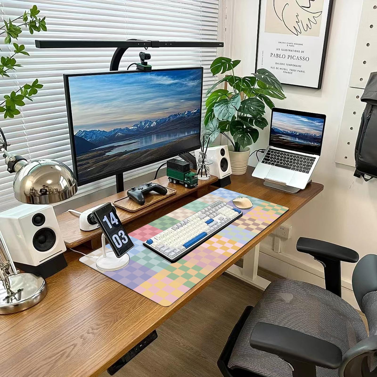 Desk Mat Mouse Pad Gaming Desk Pad XL Large Mouse Mat Office Decor Accessories (Colored Grid)