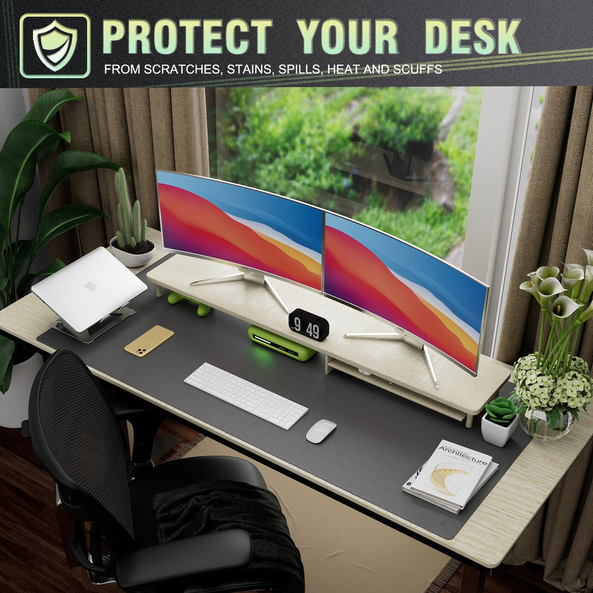 K KNODEL Extra Large Desk Mat, Leather Mouse Pad (47.2"x23.6", Dark Gray)