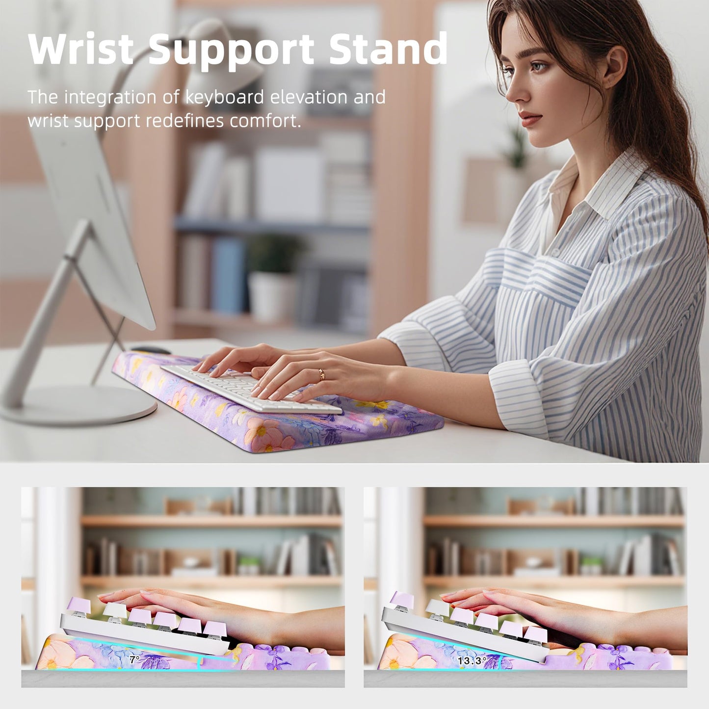 Ospelelf Keyboard Wrist Rest, Ergonomic Memory Foam Wrist Support for Typing & Gaming, Tilted