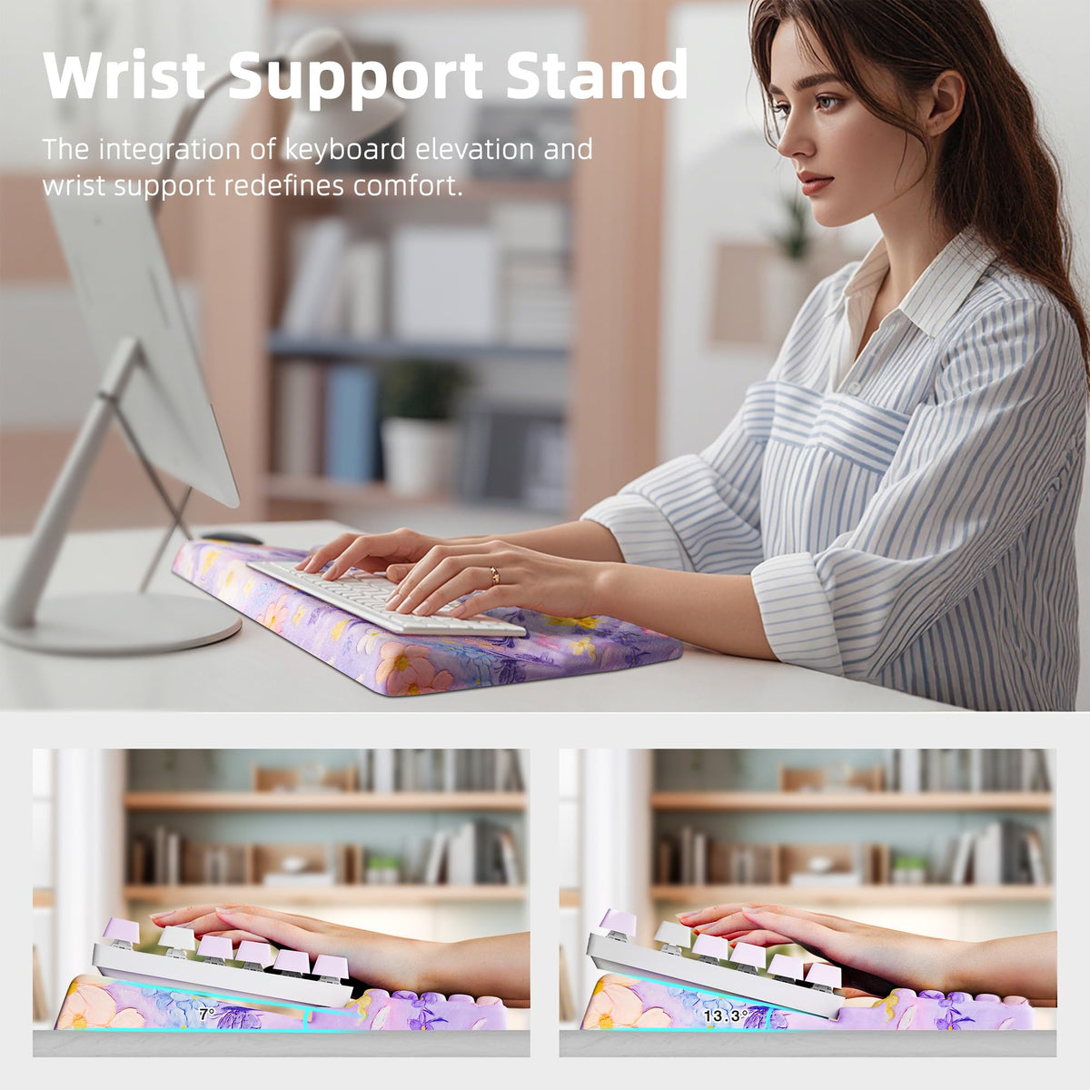 Ospelelf Keyboard Wrist Rest, Ergonomic Memory Foam Wrist Support for Typing & Gaming, Tilted