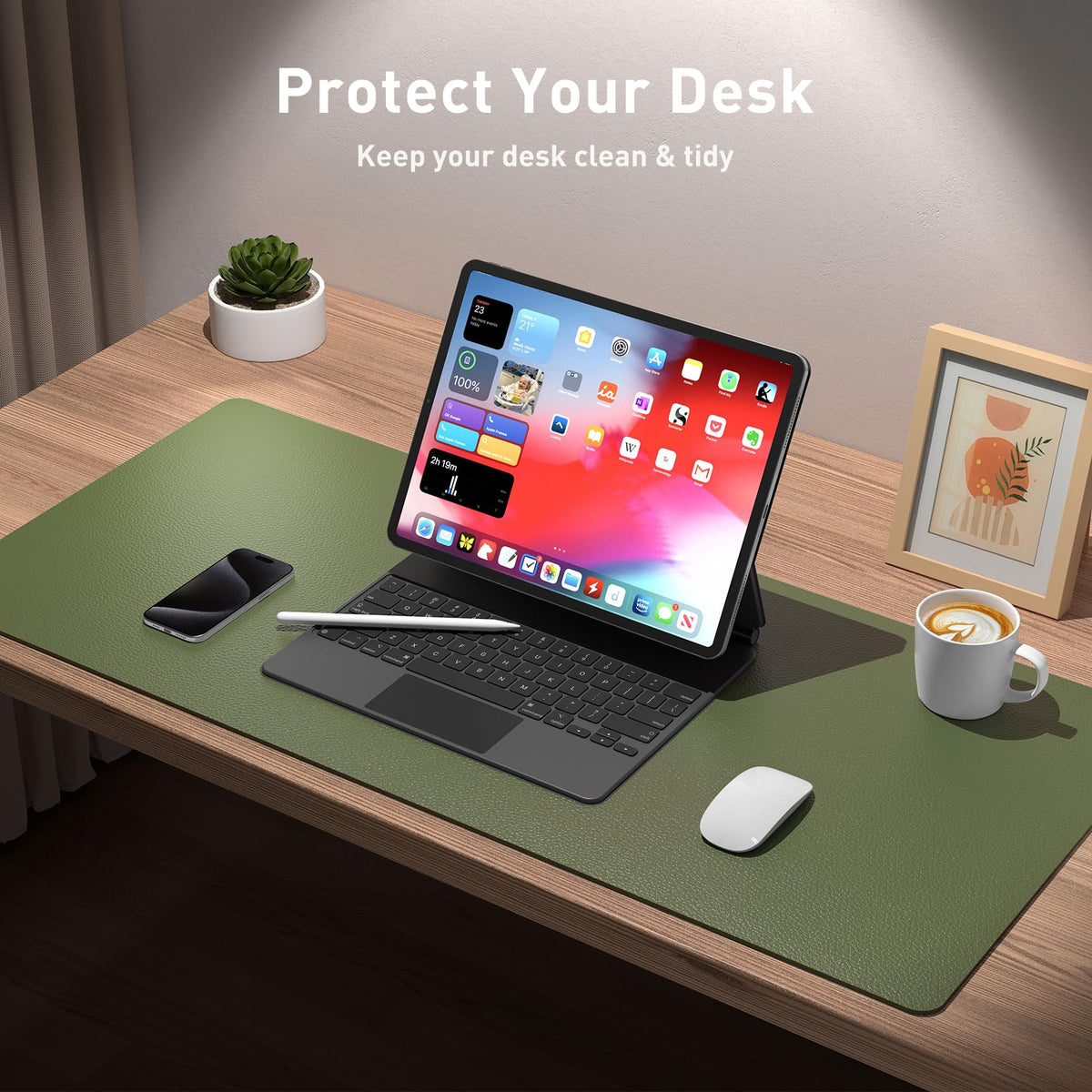 Aothia Leather Desk Pad Protector, Mouse Pad, Office Desk Mat, Non-Slip PU Leather Desk Blotter