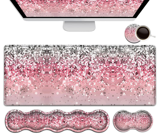 Pink Mouse Pad,Keyboard Mouse Pad Set,Extended Gaming Mouse Pad + Memory Foam Keyboard Wrist Rest