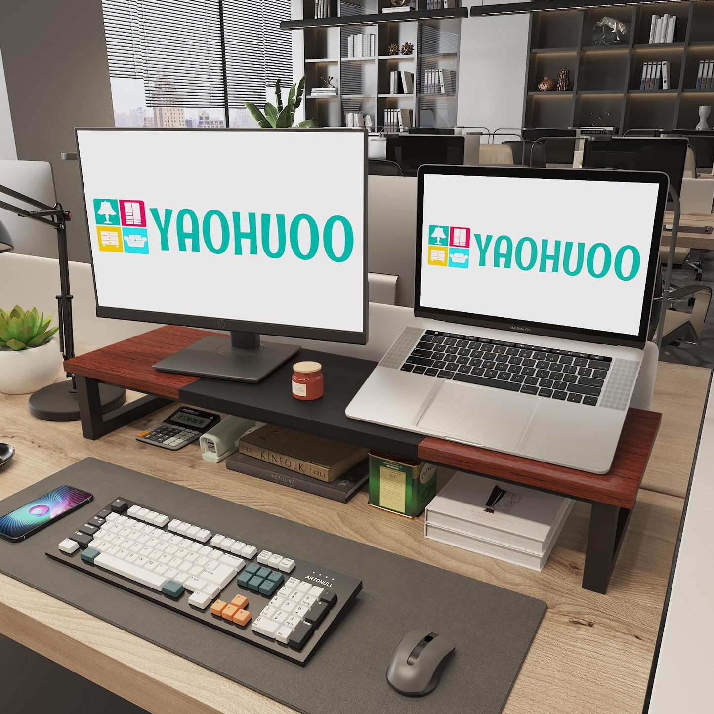 YAOHUOO Dual Monitor Stand Riser, 39Inch Large Monitor Stands for 2 Monitors, Computer Monitor