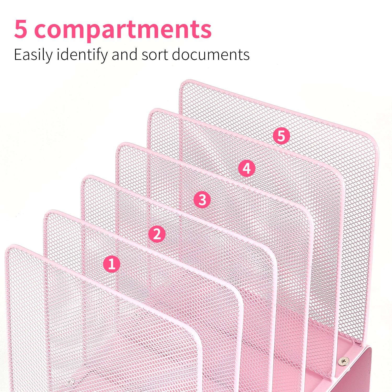 LEKETREE File Organizer for Desk, Desk Organizer with 5-Section Vertical File Rack, Folder