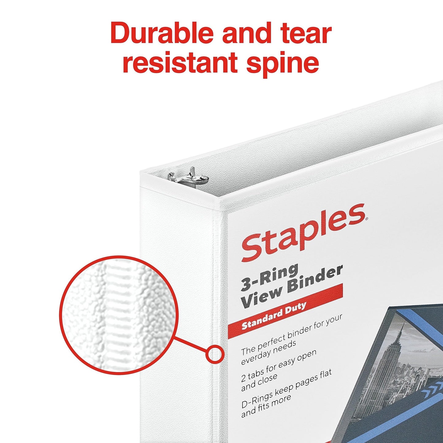 Staples 1 1/2" 3-Ring View Binder, D-Ring, White, 4/Pack