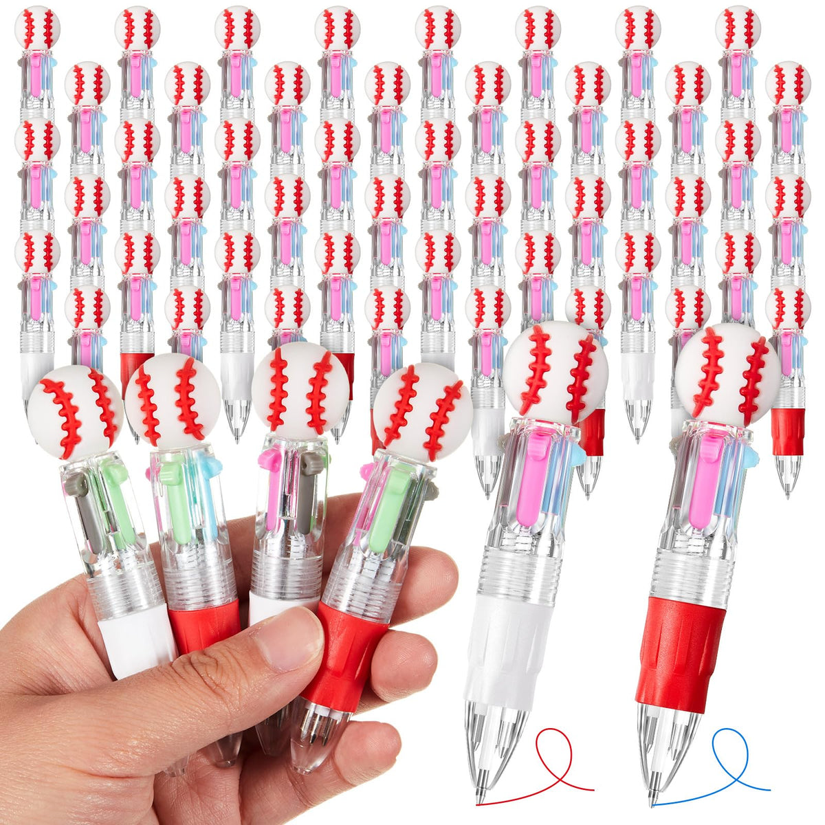 Kosiz 48 Pack Baseball Party Favors Multicolor 4 in 1 0.5mm Ballpoint Pen