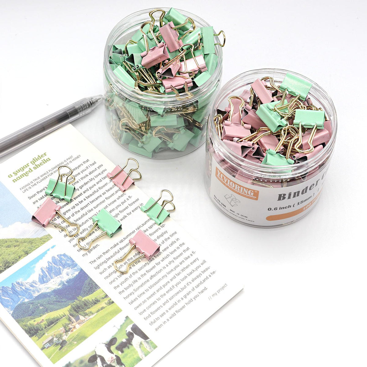 YCVIORING Mini Binder Clips, 100 Pack, Light Pink, 15mm (5/8 inch), Office, Home, School, Crafts