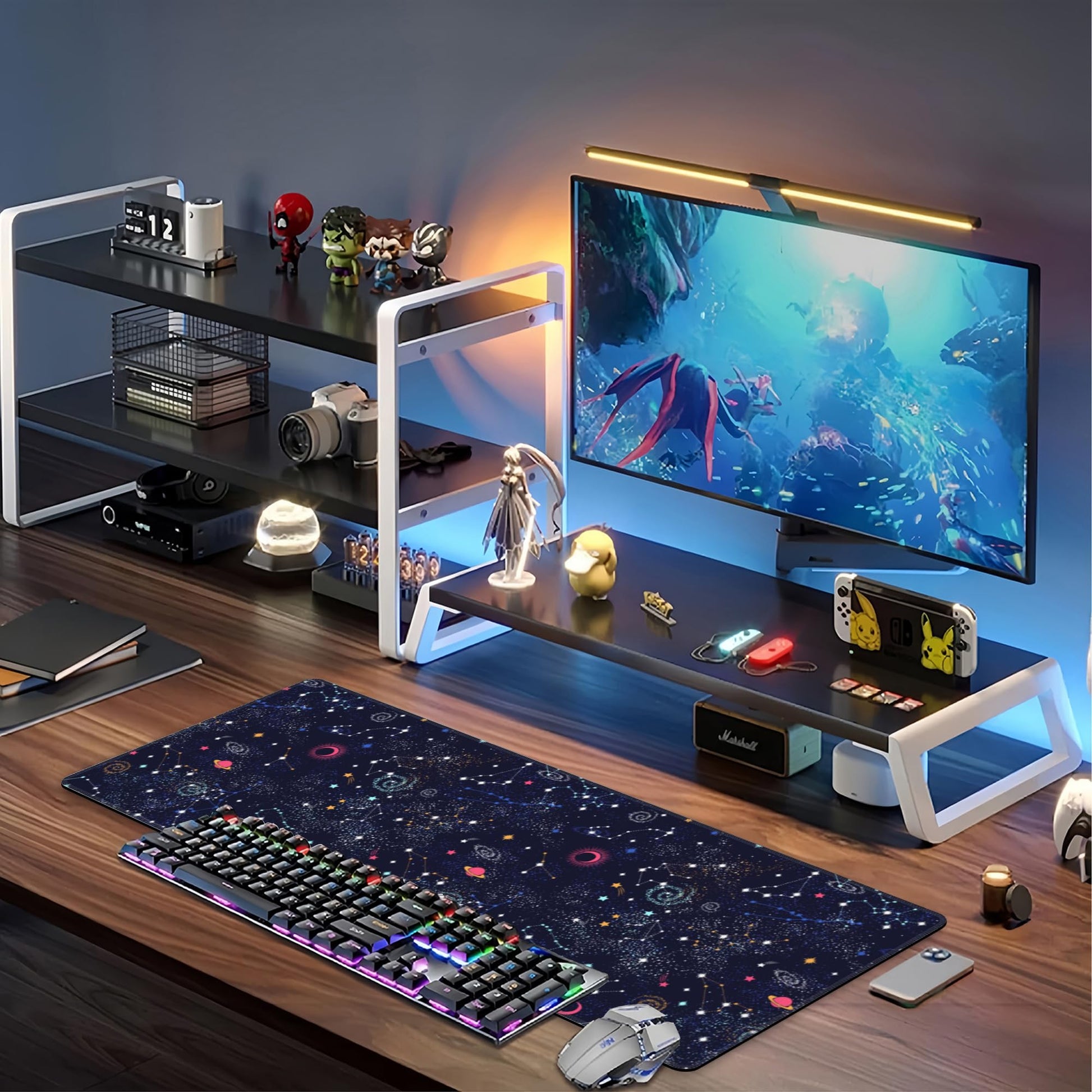 Space Galaxy Constellation Desk Mat,Large Milky Way Galaxy Space Gaming Keyboard Mouse Pad,Non-Slip