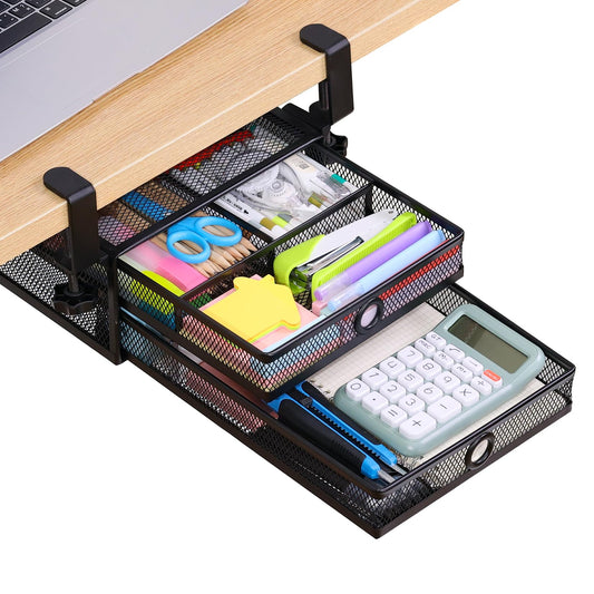 Under Desk Drawer, Clamp on Desk Organizer Slide Out Table Storage No Drill