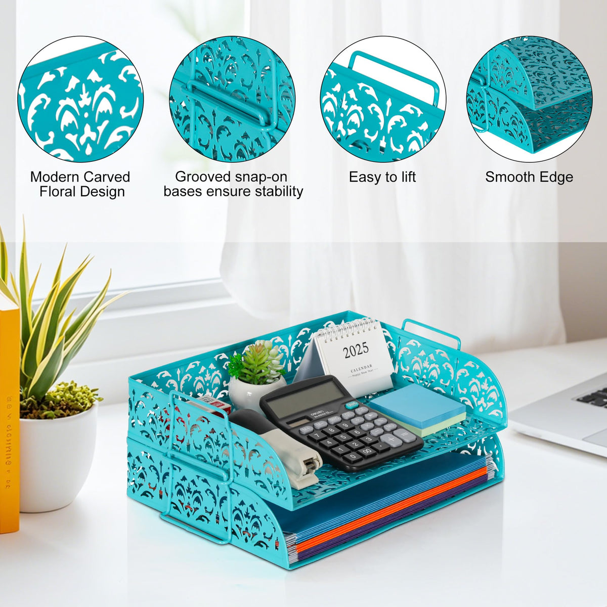 EasyPAG Paper Organizer for Desk 2 Tier Stackable Paper Tray for A4 Legal Size Folders Metal File