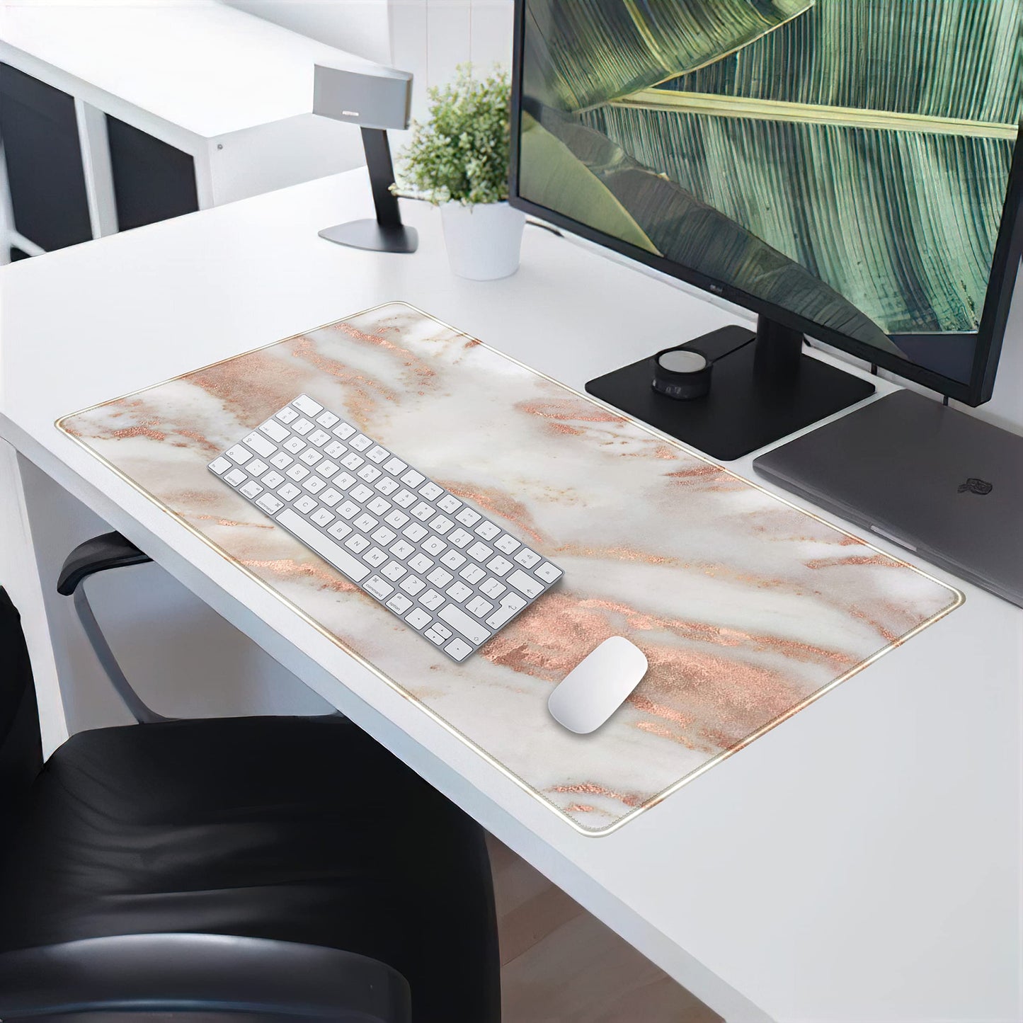 Rose Gold Marble Desk Mat Cute Desk Decor Mouse Pad, Abstraction Metallic Luxury Large Gaming