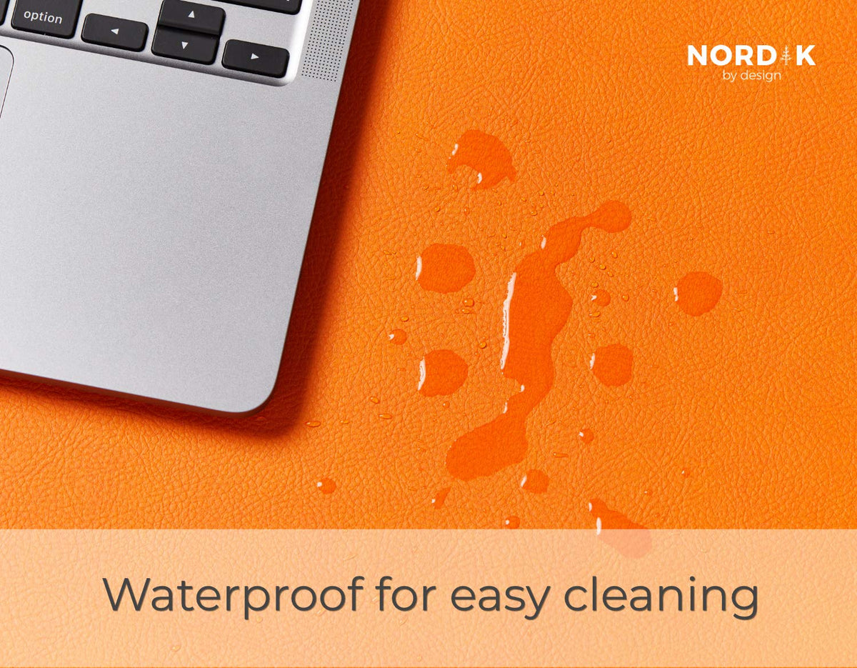 Nordik Leather Desk Mat -Tangerine Orange- Large Leather Desk Pad 35x17in