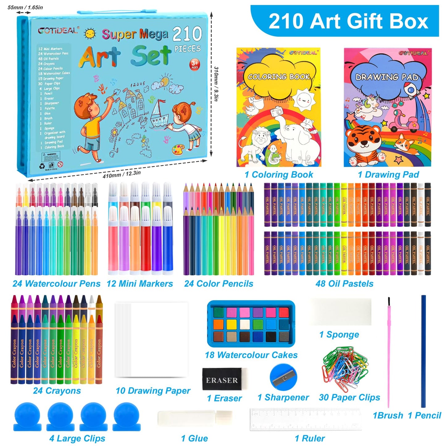 GOTIDEAL Kids Art Set,Art Supplies for Kids,210 PCS Art Kit,Blue