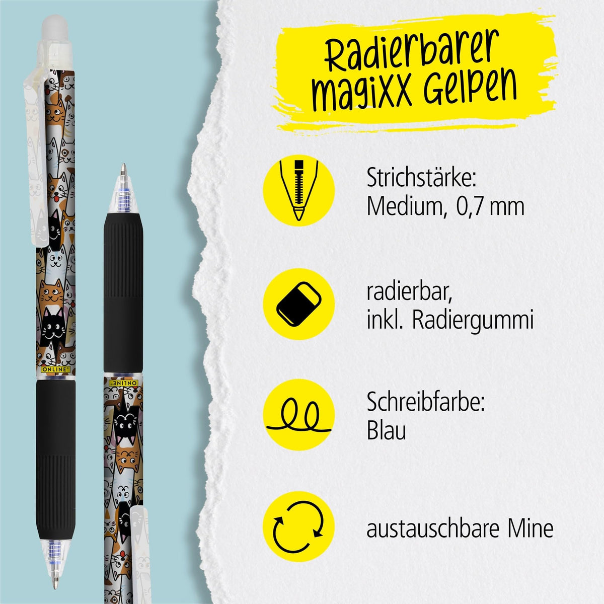 Online magiXX Cat Erasable Pen Blue Erasable with 0.7 mm Line Width Rollerball Pen for Learning to