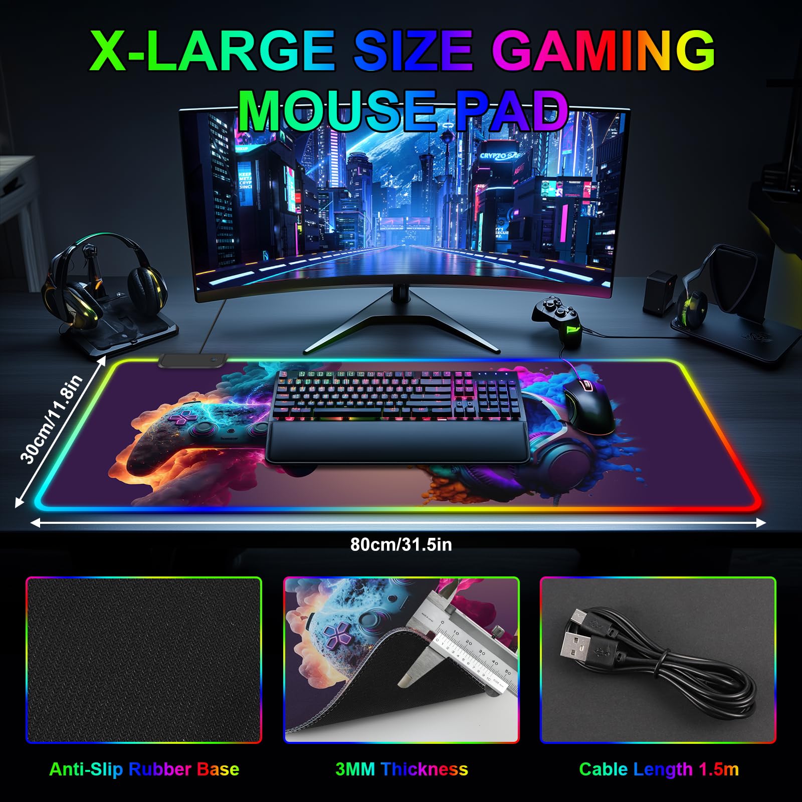 RGB Mouse Pad, Gaming Mousepad with 13 LED Light Modes