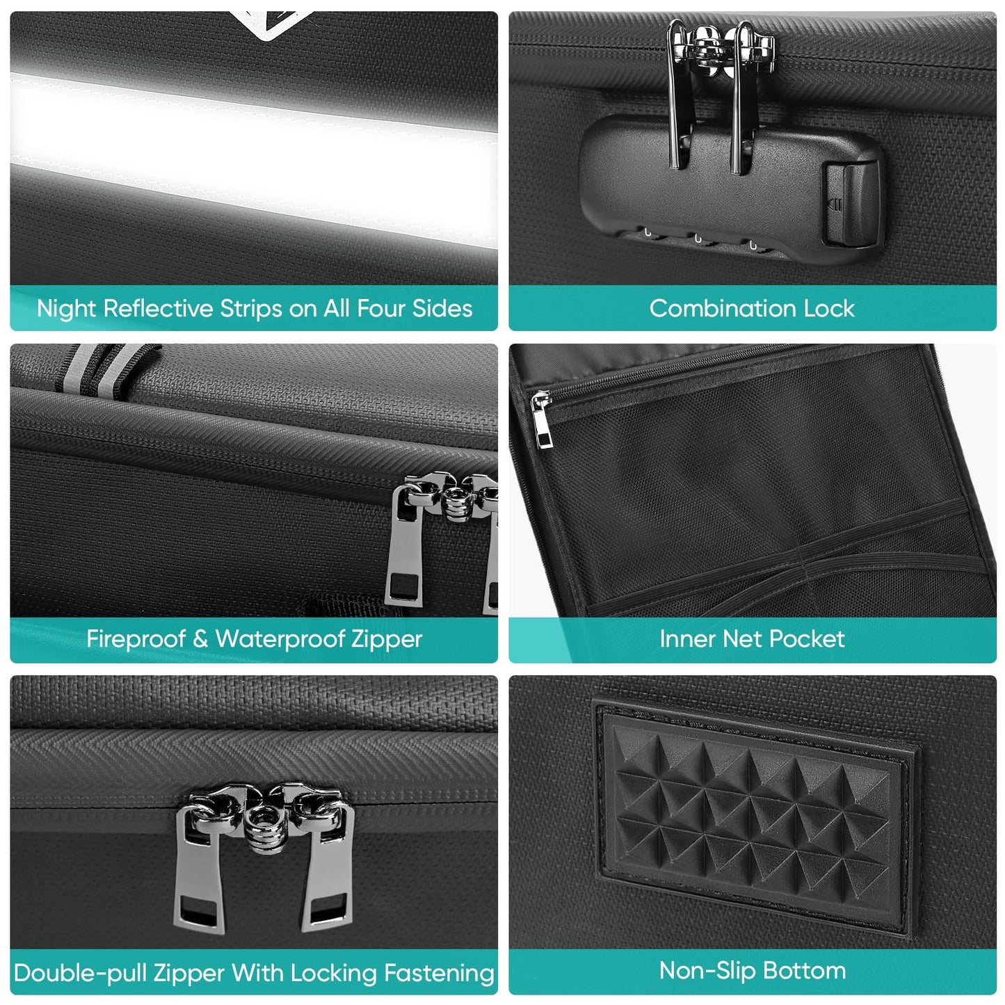 BALEINE Fireproof Document Box with Lock, Portable Fireproof Document Bag Waterproof Fire Proof