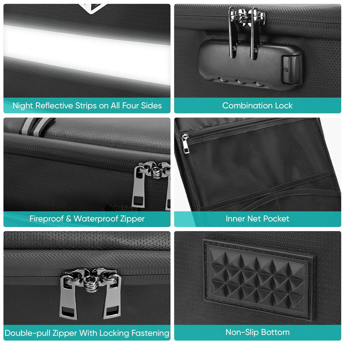 BALEINE Fireproof Document Box with Lock, Portable Fireproof Document Bag Waterproof Fire Proof