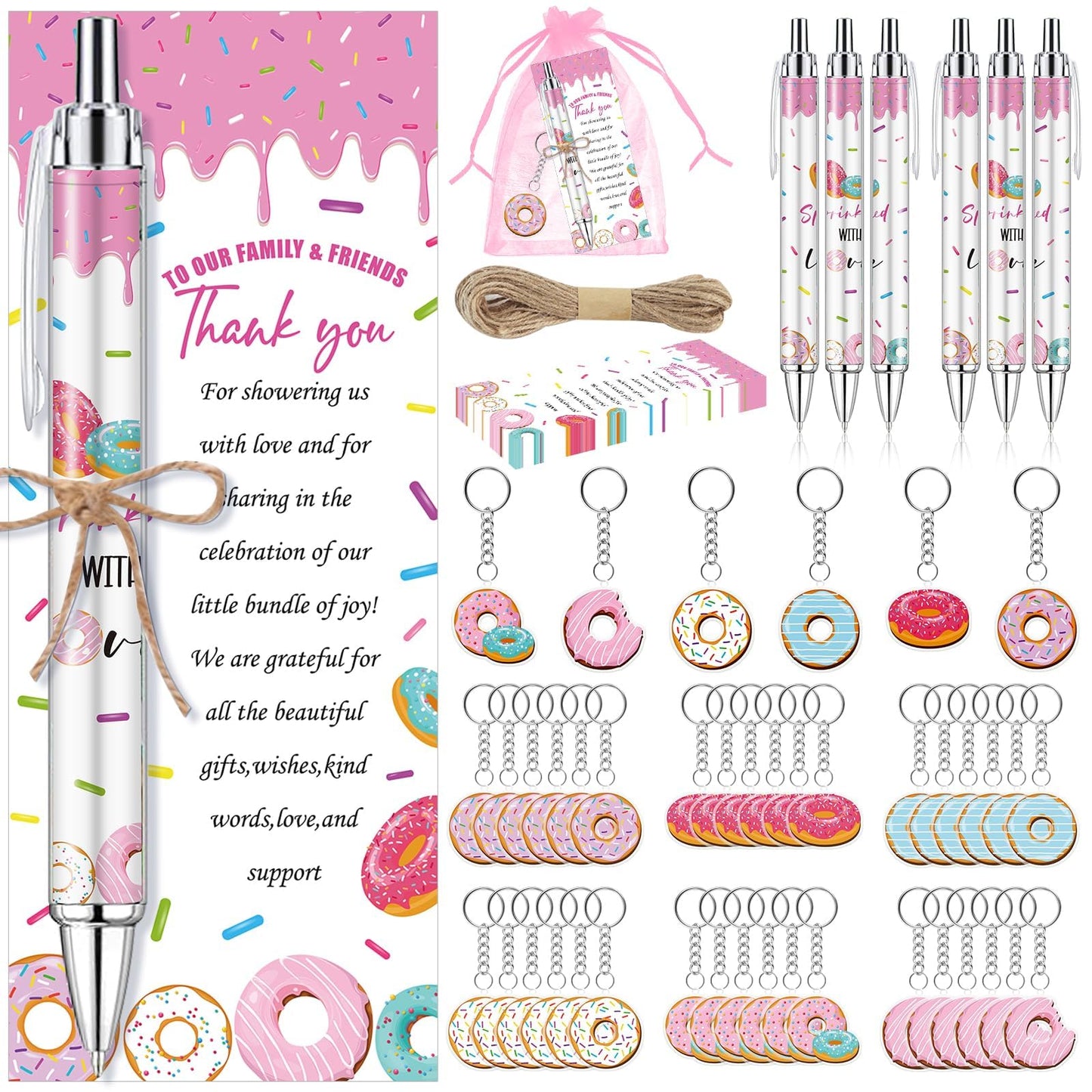 EYNDYN 145 Pieces Donut Baby Shower Favors for Guest Sprinkled with Love Ballpoint Pens and