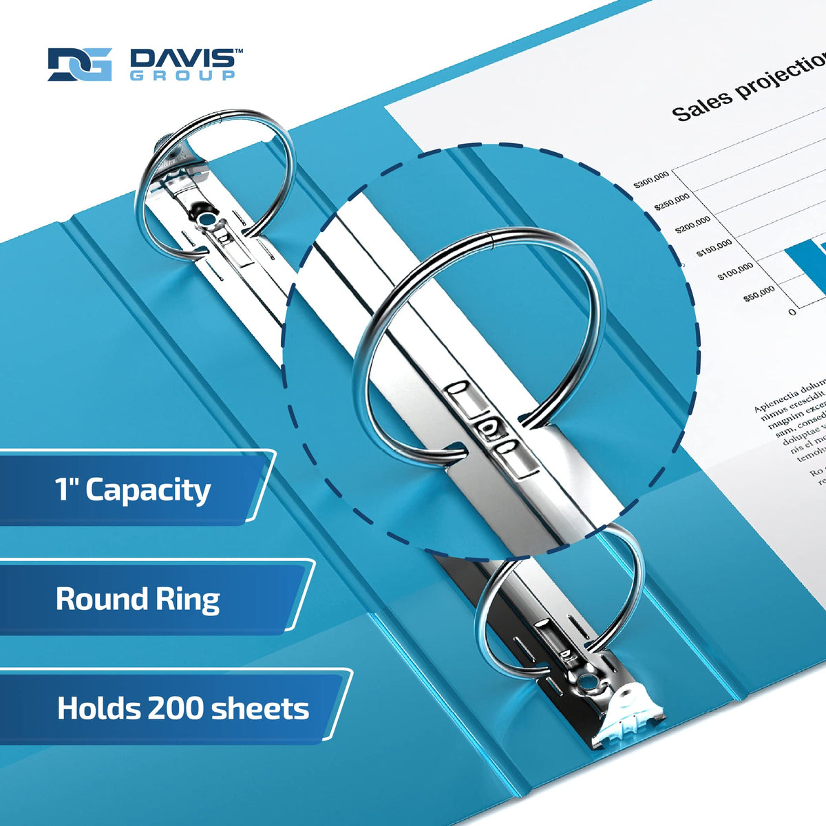 Easyview 3-Ring Binder, Clear-View Cover, 1" Round Rings, Turquoise, 6 Pack