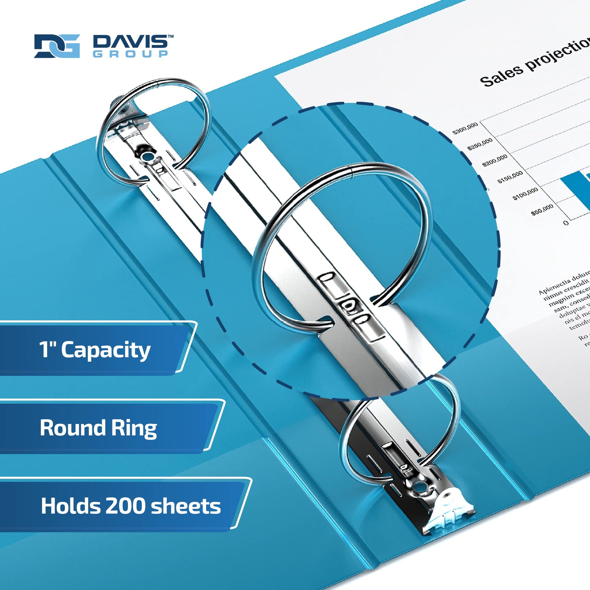 Easyview 3-Ring Binder, Clear-View Cover, 1" Round Rings, Turquoise, 6 Pack