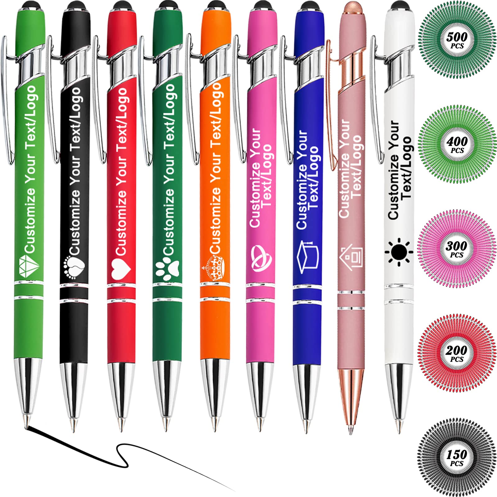 MOUZYLCASE 12 Pcs Personalized Pens Custom Ballpoint Pens with Name Logo Customized Ink Pens with