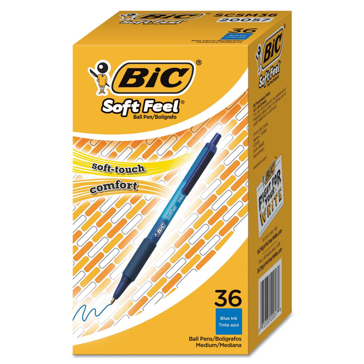 BIC Soft Feel Blue Retractable Ballpoint Pens, 36-Count, 1.0mm Medium Point