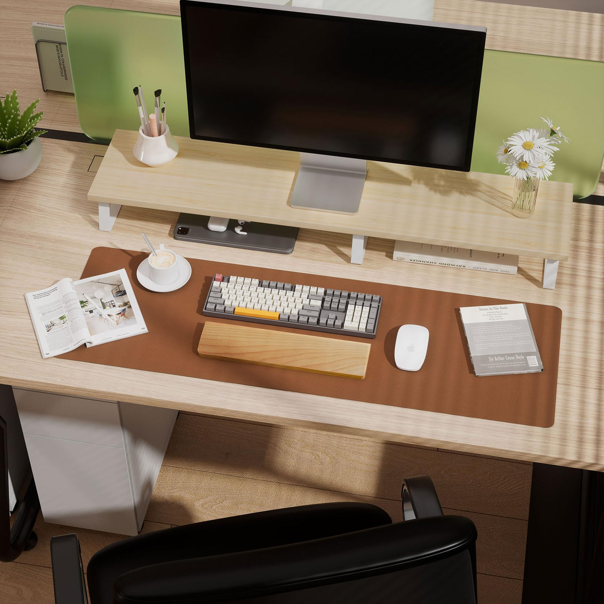 Aothia Leather Desk Pad Protector - Large Mouse Pad, Office Mat, Non-Slip PU Leather Blotter