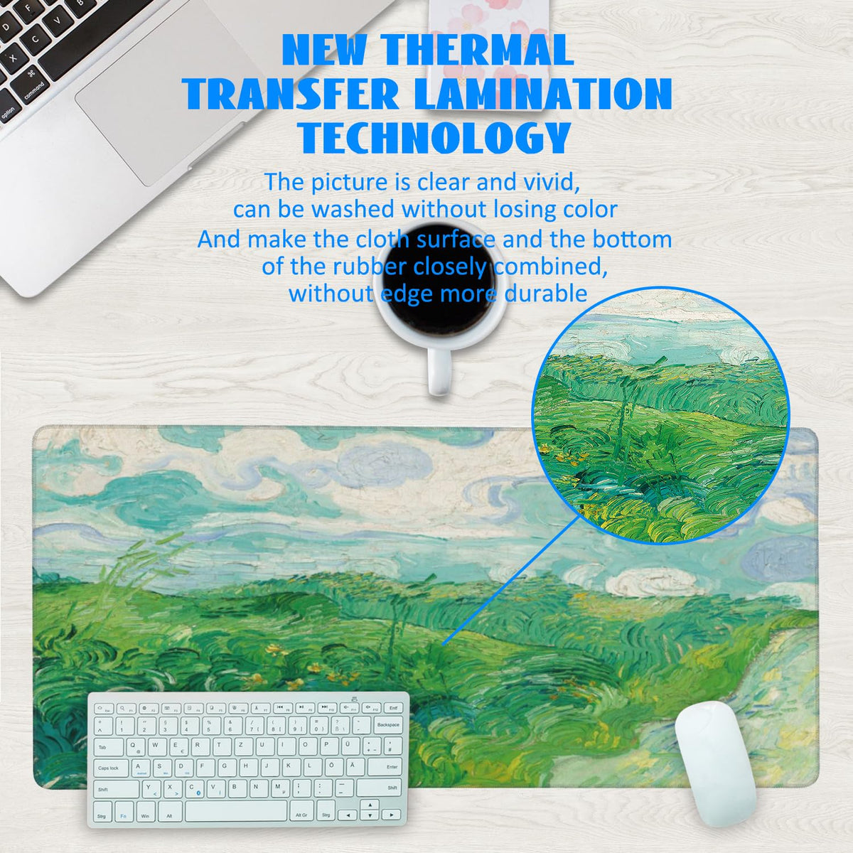 Desk Mat, Field Landscape Oil Painting Extended Gaming Mouse Pad Large, 35.4"x15.7" Big Mouse Pad