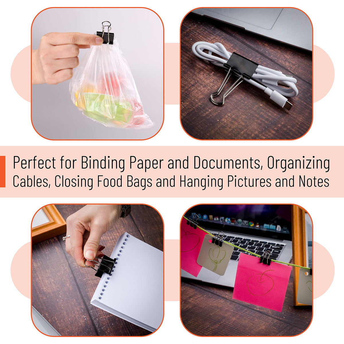Mr. Pen- Binder Clips, 100 pcs, Assorted Sizes, Black Binder Paper Clips
