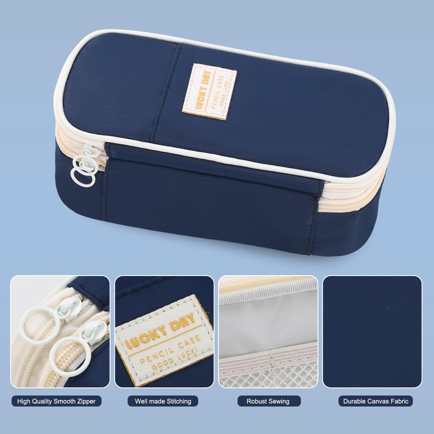 Large Pencil Bag for Boys Teens Kids School Zipper Pencil Pouch Blue