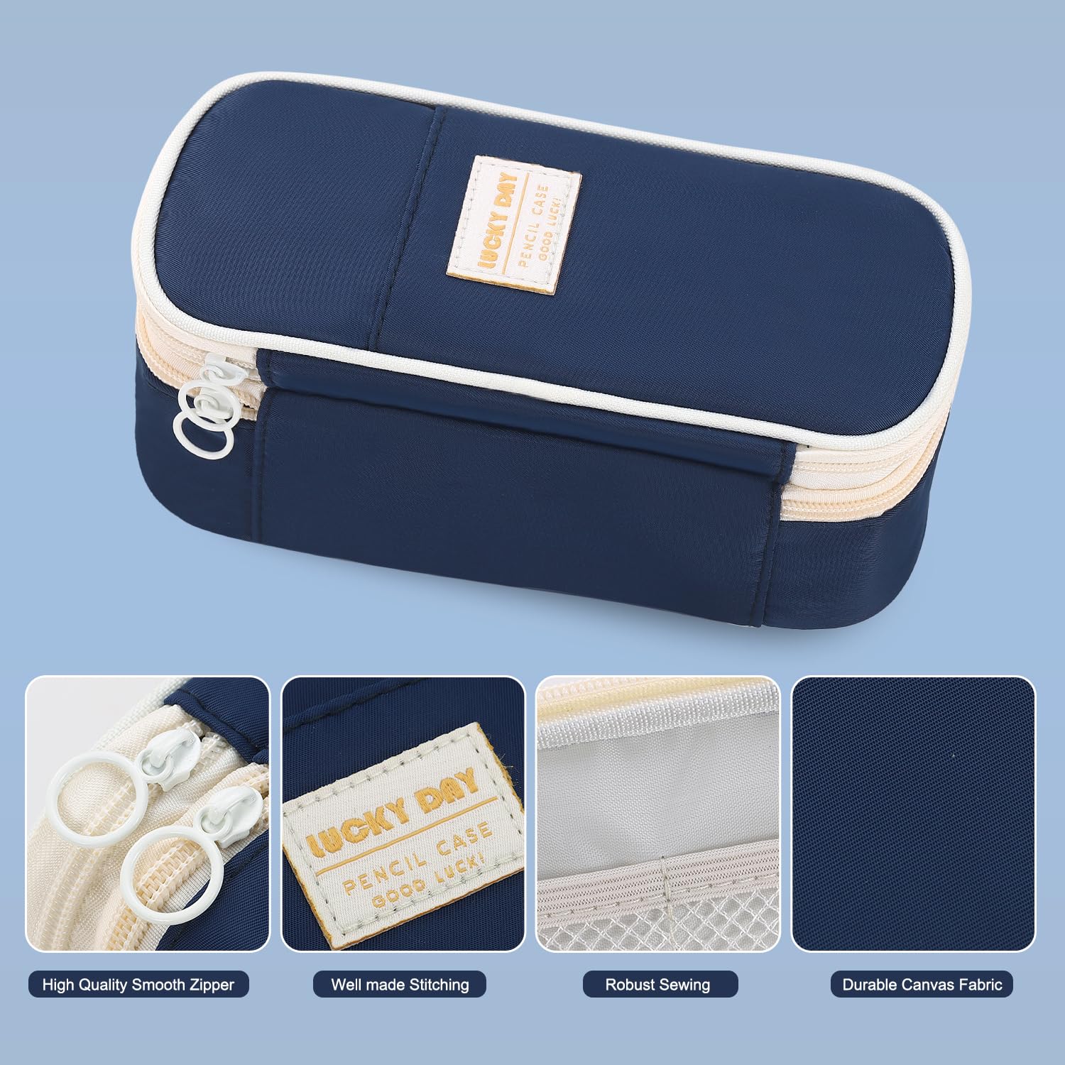 Large Pencil Bag for Boys Teens Kids School Zipper Pencil Pouch Blue