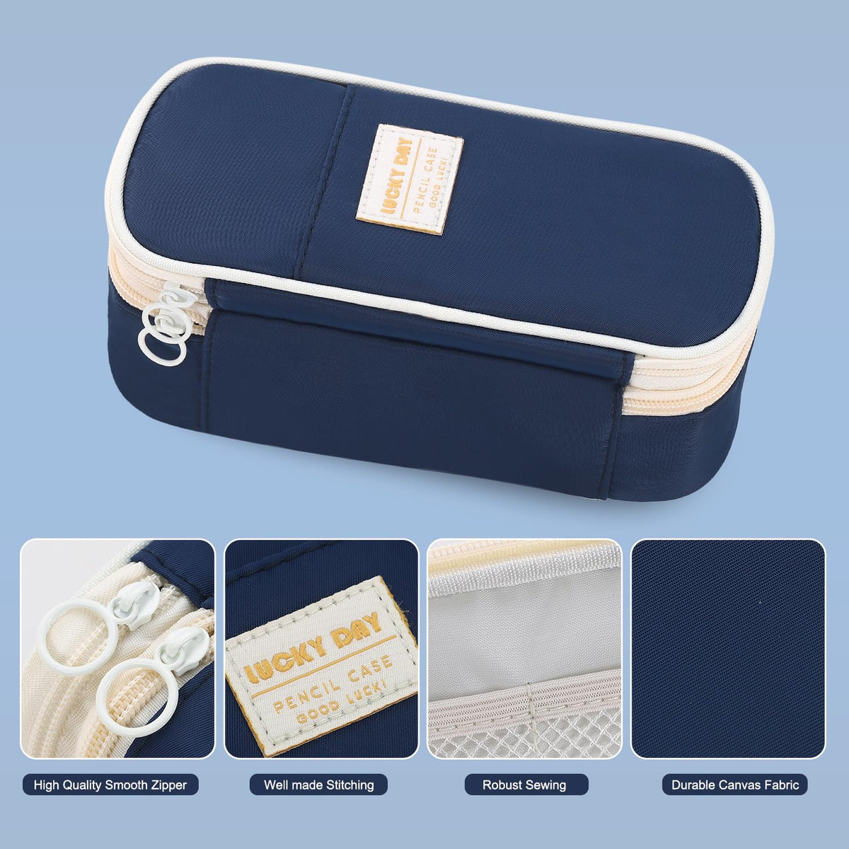 Large Pencil Case for Boys Teens Kids School Zipper Pencil Pouch Blue
