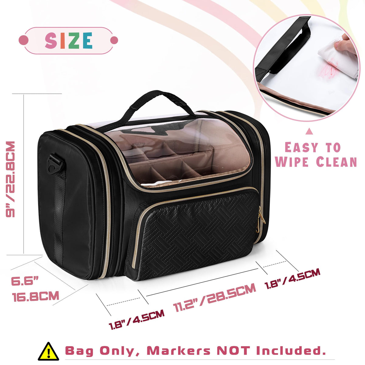 Rexmica Marker Organizer Case Storage Bag for 180-300 Markers, Black