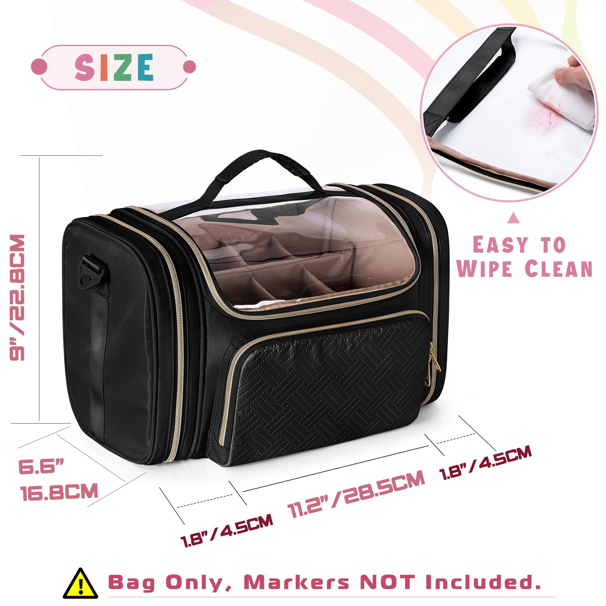 Rexmica Marker Organizer Case Storage Bag for 180-300 Markers, Black