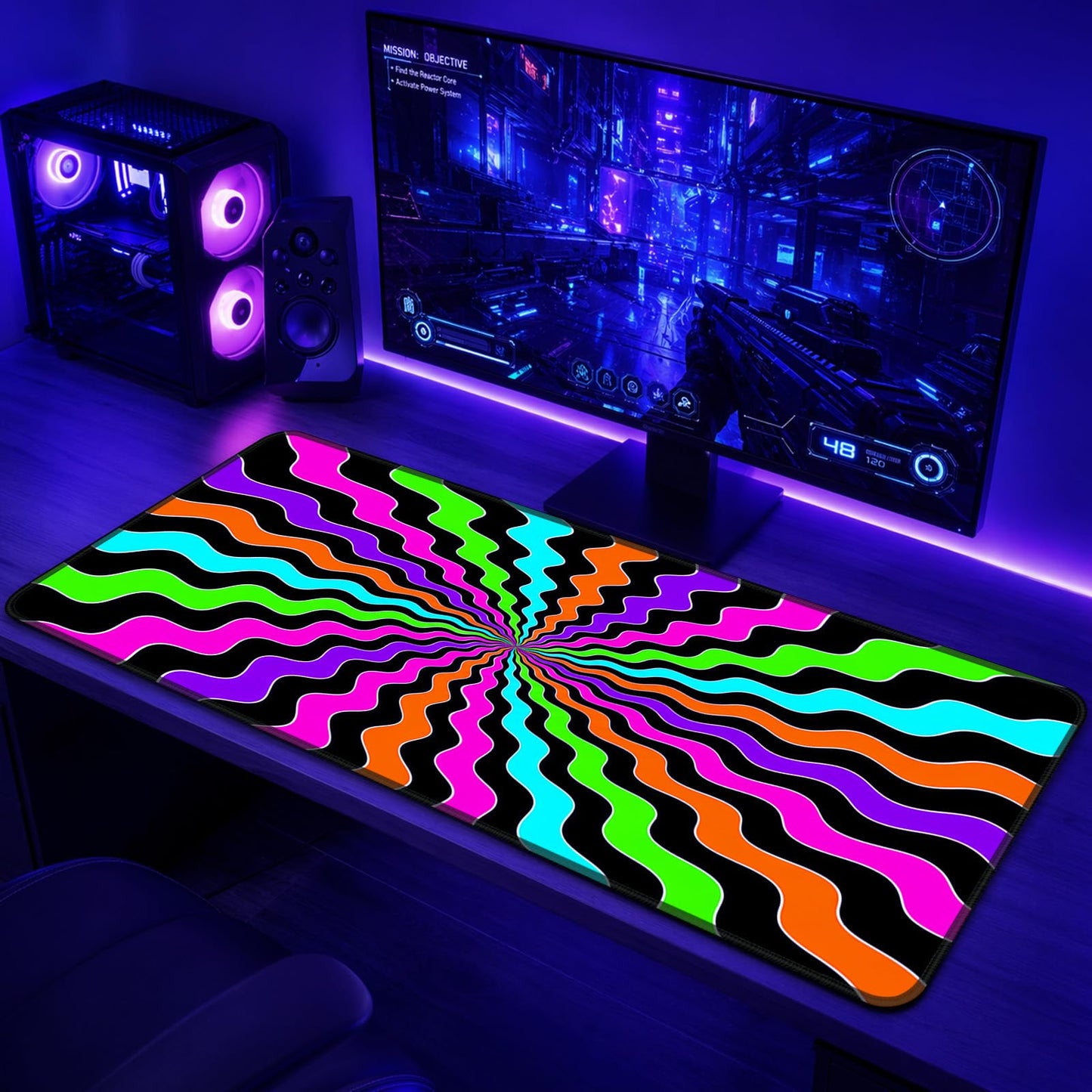 Simpkeely Blacklight Wavy Large Gaming Mouse Pad for Desk, Keyboard Mat