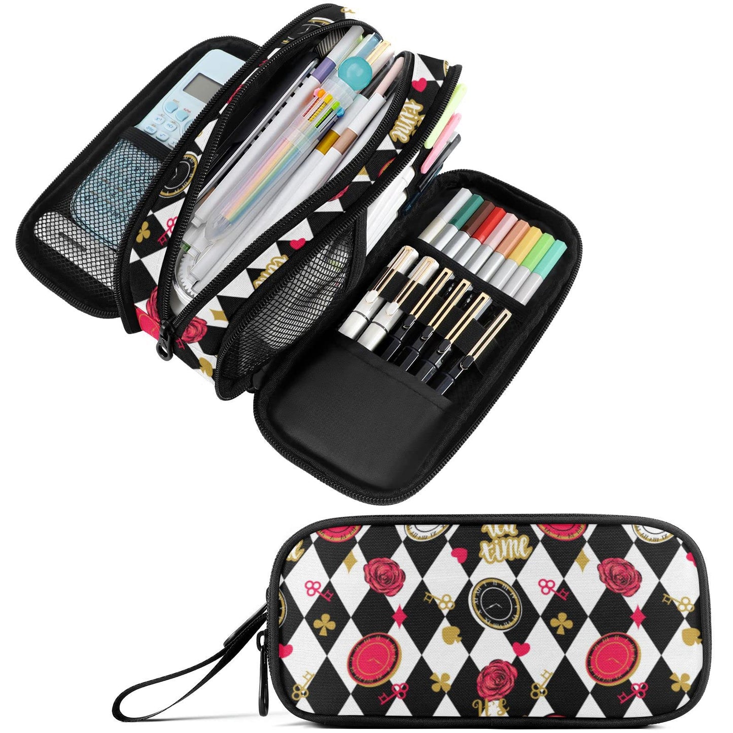 Fustylead Alice Chess Board Pen Pencil Case with Zipper Makeup Pouch Cosmetics Bag Multi-Purpose
