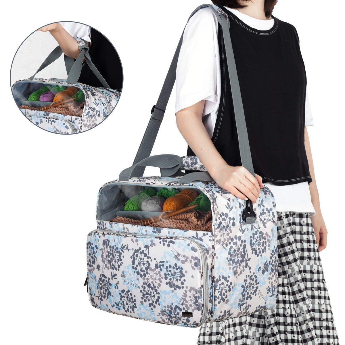Teamoy Knitting Bag Tote, Crochet Bag Yarn Storage Organizer, Dandelion