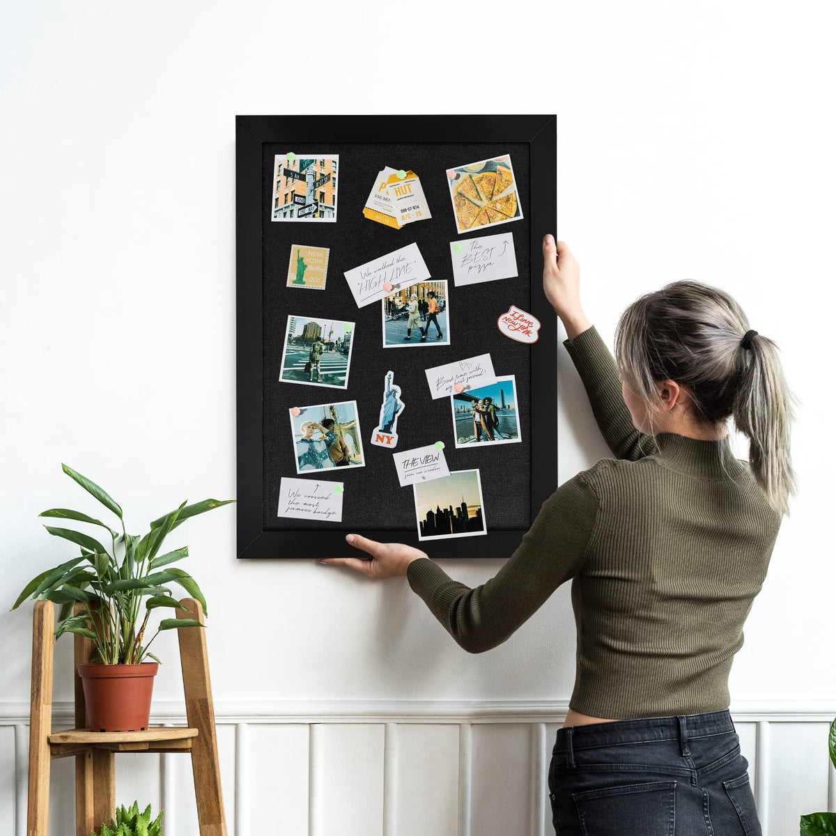 Board2by Black Cork Board Bulletin Board with Linen, Wood Framed 24" x 18" Corkboard, Office Board