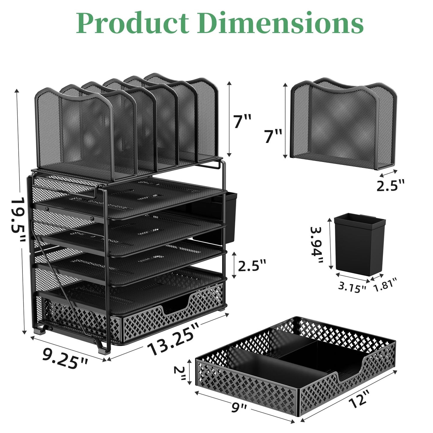 Simple Trending 5 Tier Mesh Desk File Organizer, Paper Letter Tray File Holder with Sliding Drawer
