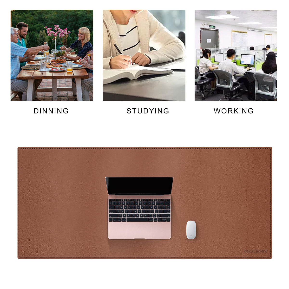 MAIDERN 43.3”x 19.6” Leather Desk Mat, Large Desk Pad, Cork & Leather Large Mouse pad for Desk