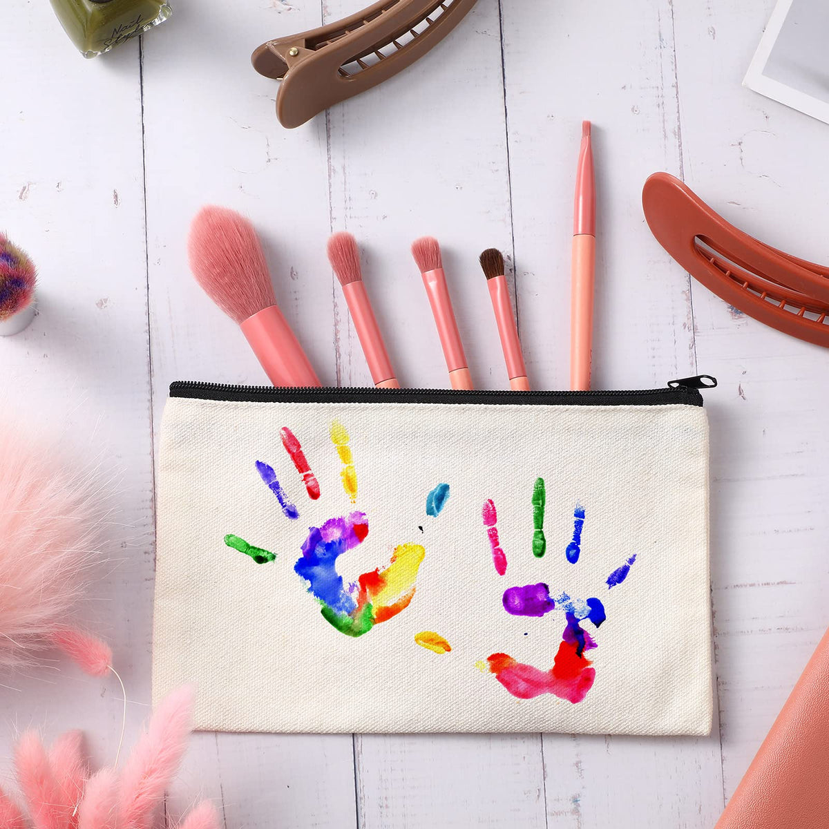 Frienda 50 Pcs Canvas Zipper Pouch Bulk Gift, Beige