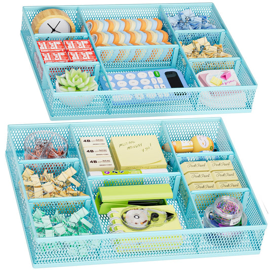 Marbrasse 2 Pack Desk Drawer Organizer, Mesh Drawer Organizer Tray with 8 Adjustable Compartments