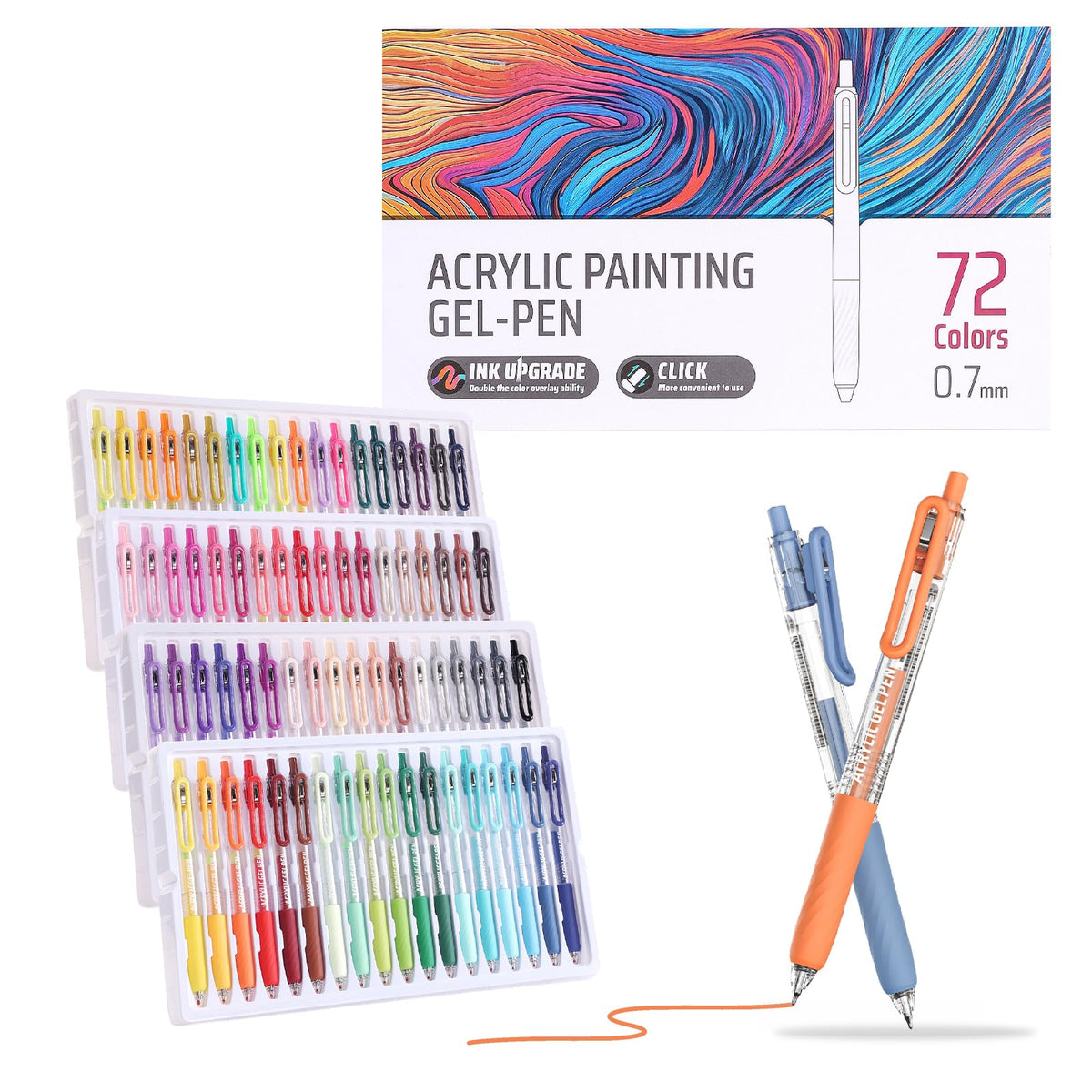 Xipan Acrylic Gel Pens for Coloring, 72 Colors Retractable Colored Pens
