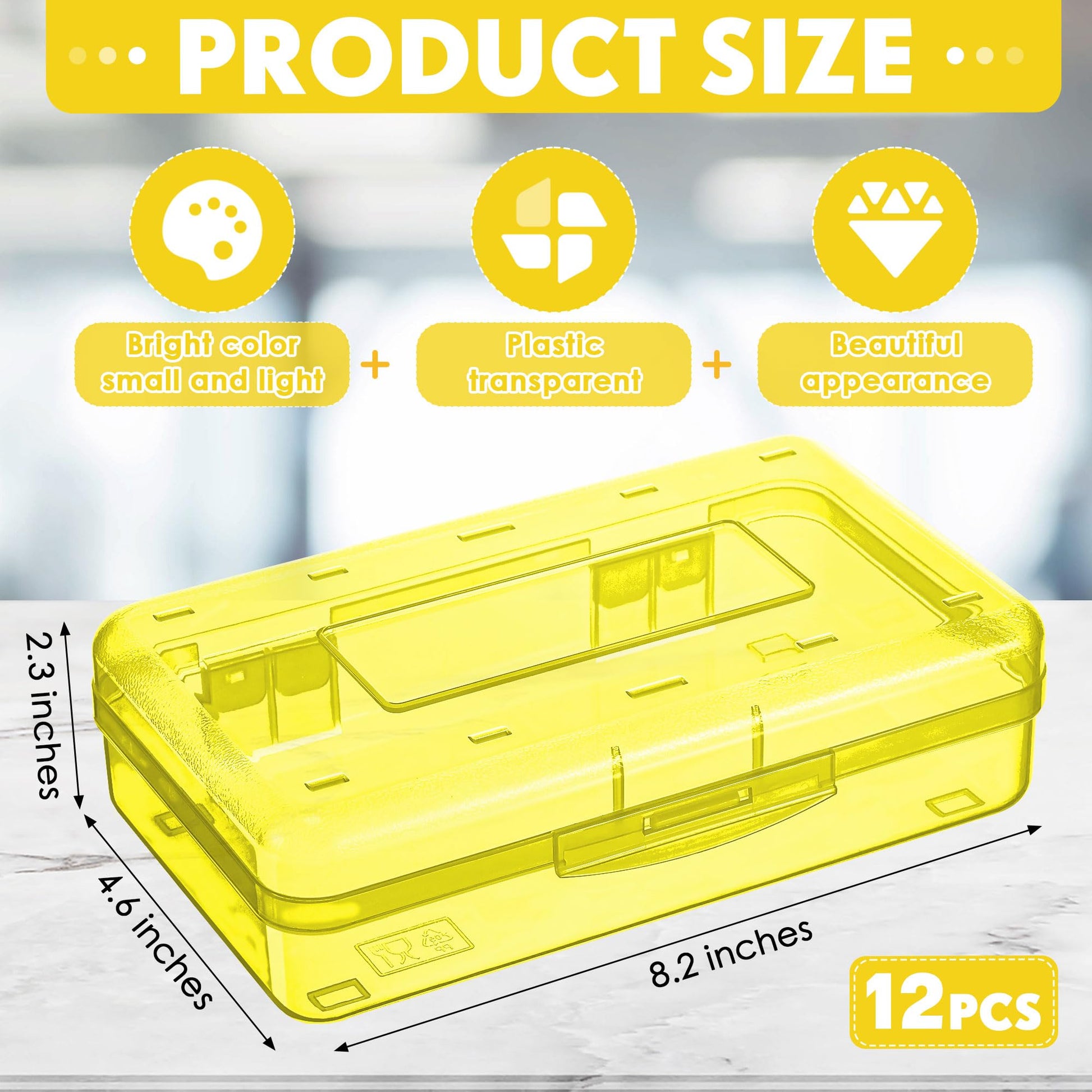 Leelosp 12 Pack Pencil Boxes Bulk, Large Plastic Case,Yellow