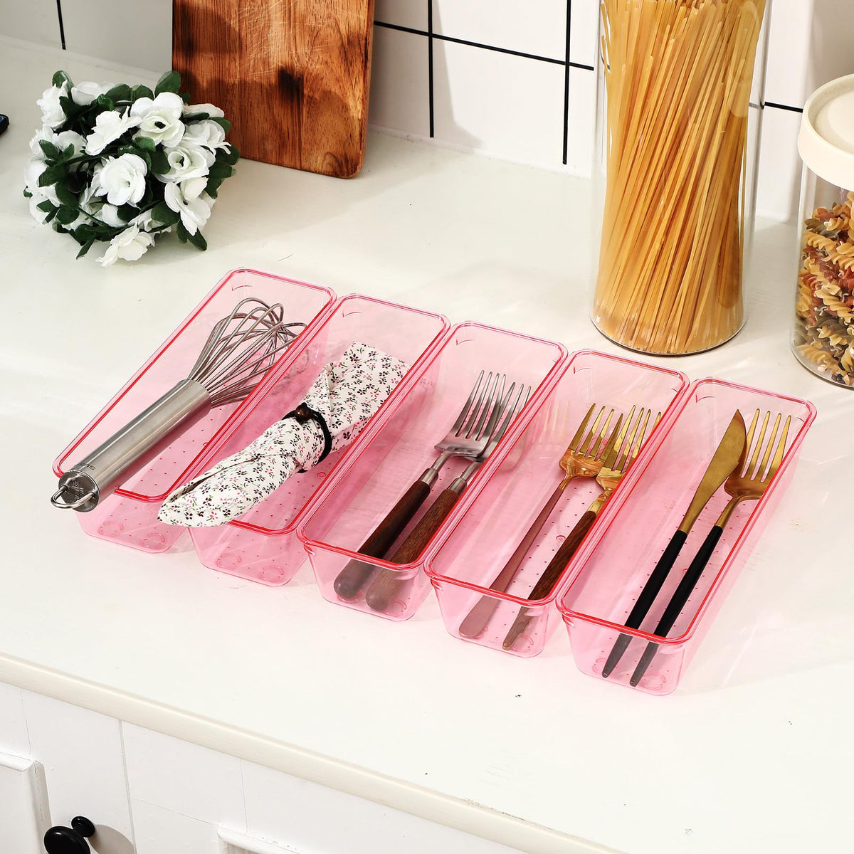 Maitys 12 Pcs Clear Drawer Organizer 9 x 3 x 2 Inches Plastic Rectangle Trays Makeup Vanity Storage
