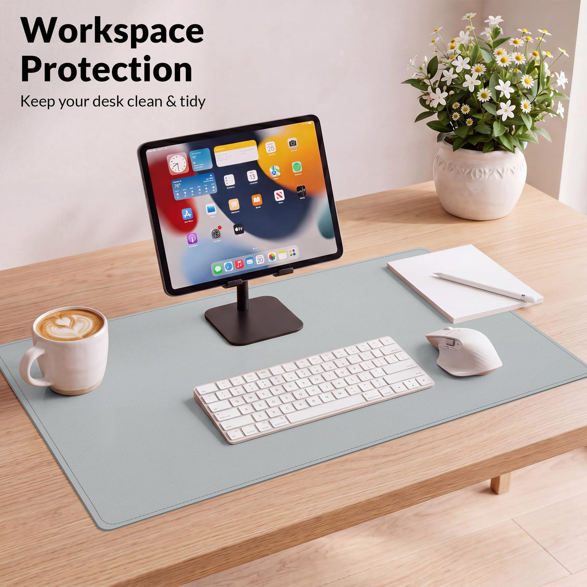 AFIING Cork Desk Mat, 35.4" x 17", Light Grey,Desk pad Protector