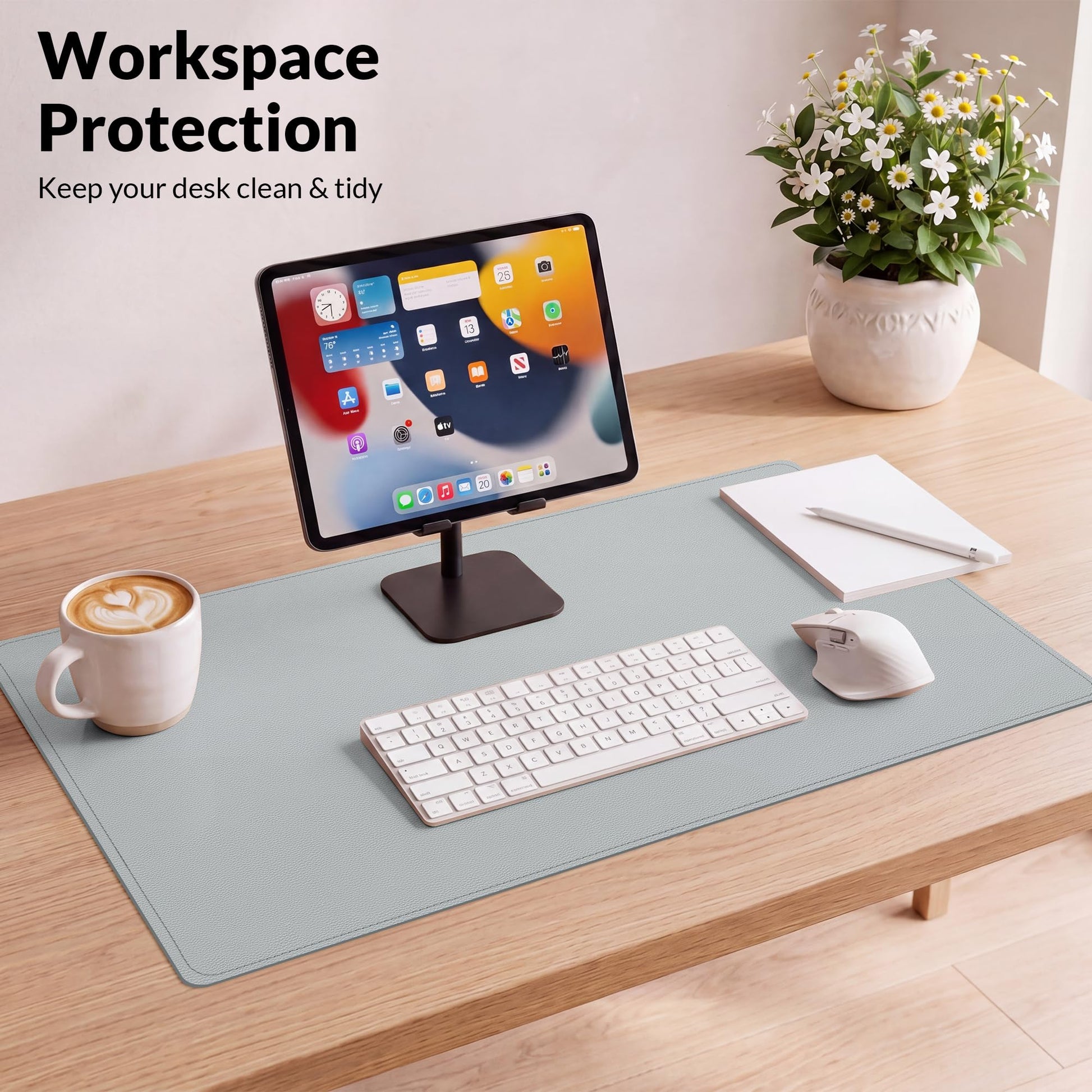 AFIING Cork Desk Mat, 35.4" x 17", Light Grey,Desk pad Protector