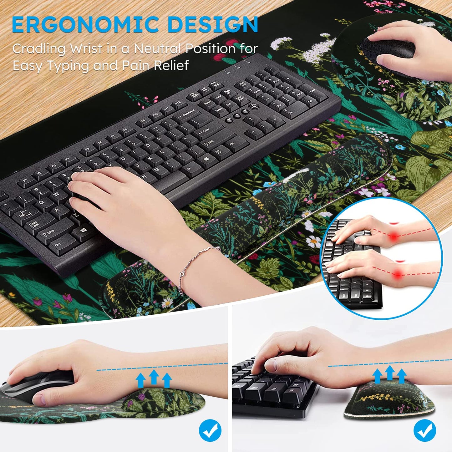 iCasso Floral 4in1 Writing Pad, 35.4"x15.7" Work Mat for Workspace